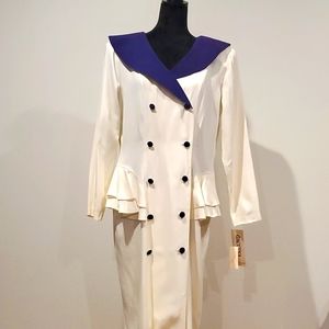 Vintage 1980s Gaccina Purple and Off White Suit Dress 13/14. NWT!!!! 😮